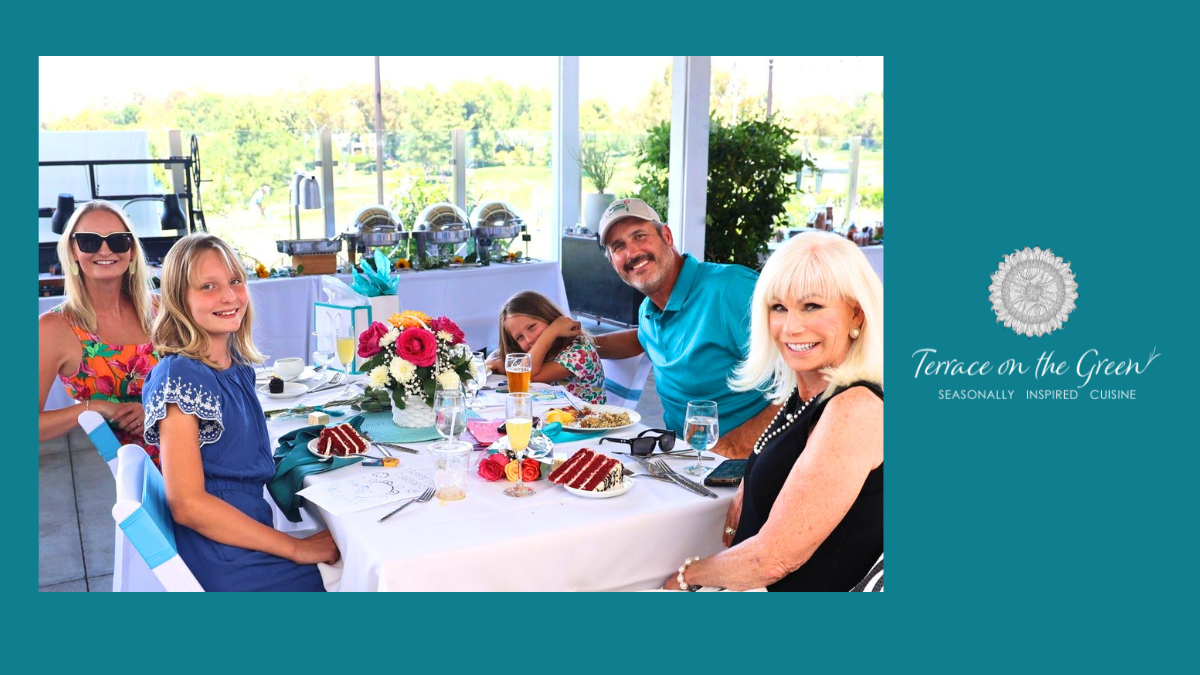 Family of 5 sitting at a table in a restaurant for Mother's Day Brunch